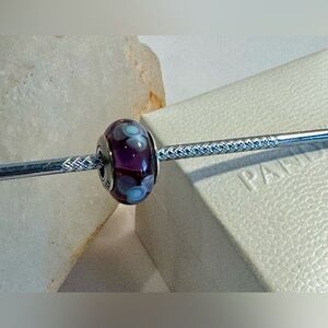 Retired Pandora Purple Flowers For You Murano Glass Charm S925